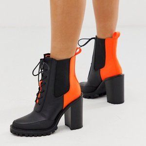 ASOS Lace Up  Heeled Combat Boots w Neon Orange